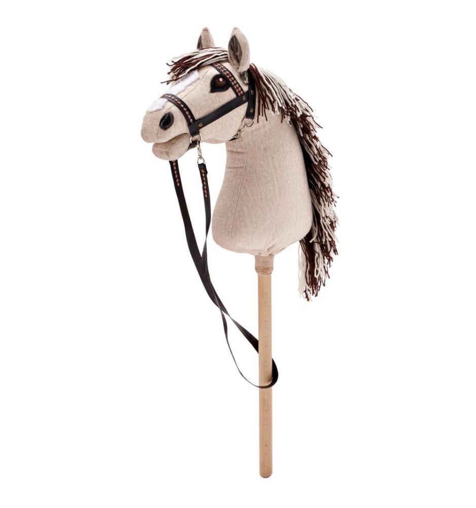 Hobby Horse Kremowy Dereszowaty - Duży (A3 - 38 cm)- Pasja - Konik na Kiju nr 12, hobby horsing, pasja hobby horse, głowa konia na patyku